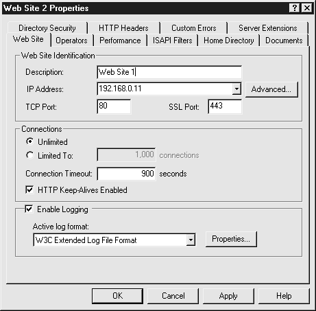 На вкладке Web Site (Веб-узел) установите порт SSL